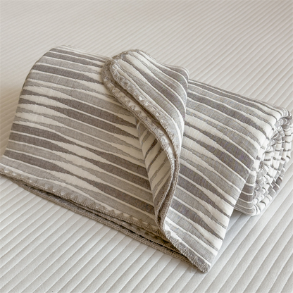 Cotton Gauze Striped Breathable Comfy Quilt - Gray - Queen - image 13