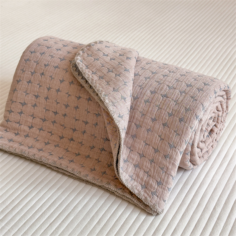 Breathable Three Layers Cotton Gauze Quilt - Gray Pink - Queen - image 34