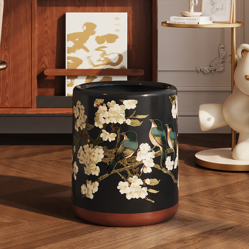 Vintage Floral Bird Durable Trash Can - A - 9"W x 9"L x 12"H - image 1