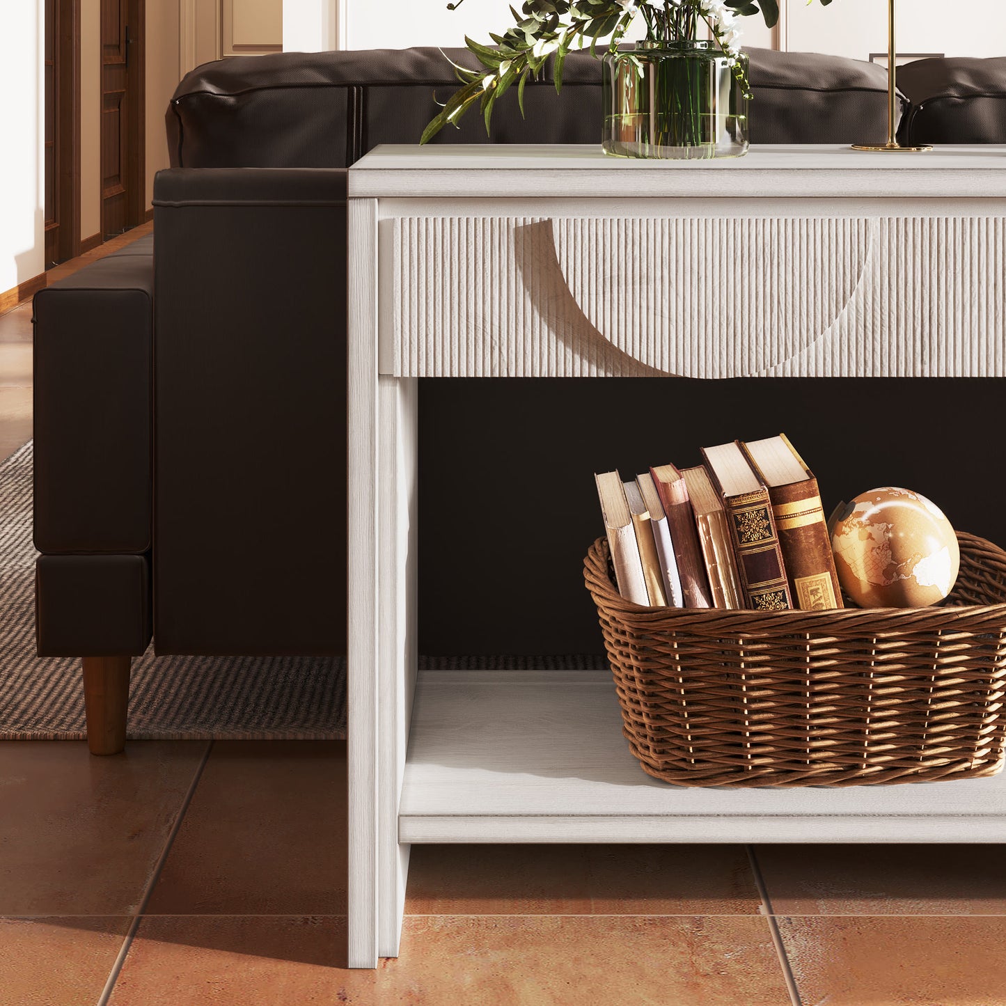 Ownkoti 55.12"  Wood Distressed Pattern Console Table Sofa Table With 2 Drawers