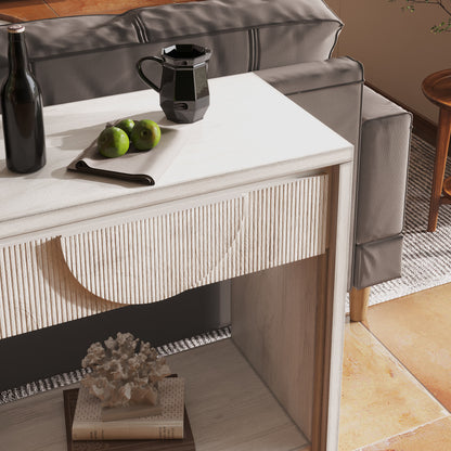 Ownkoti 55.12"  Wood Distressed Pattern Console Table Sofa Table With 2 Drawers