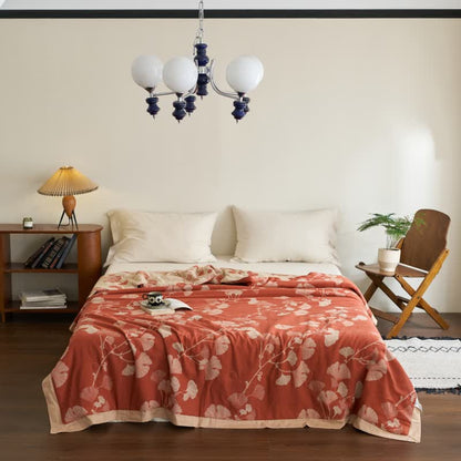 Ownkoti Ginkgo Leaf Double Layer Gauze Cotton Quilt - Caramel & Apricot - King - image 0