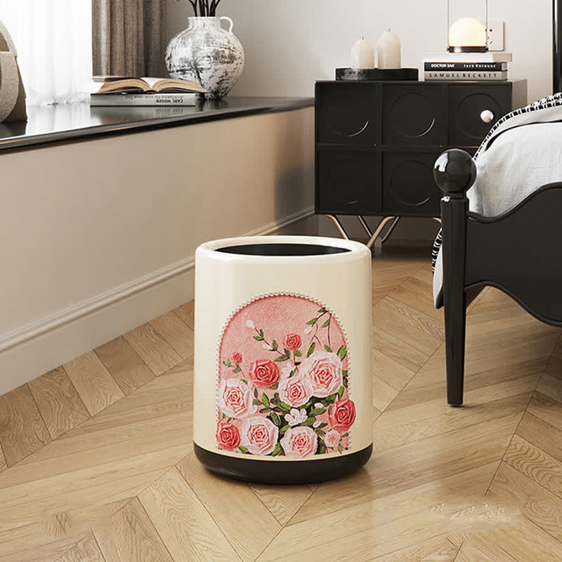 Ownkoti Elegant Rose Double Layer Durable Trash Bin - White & Pink - 9"W x 9"L x 12"H - image 0