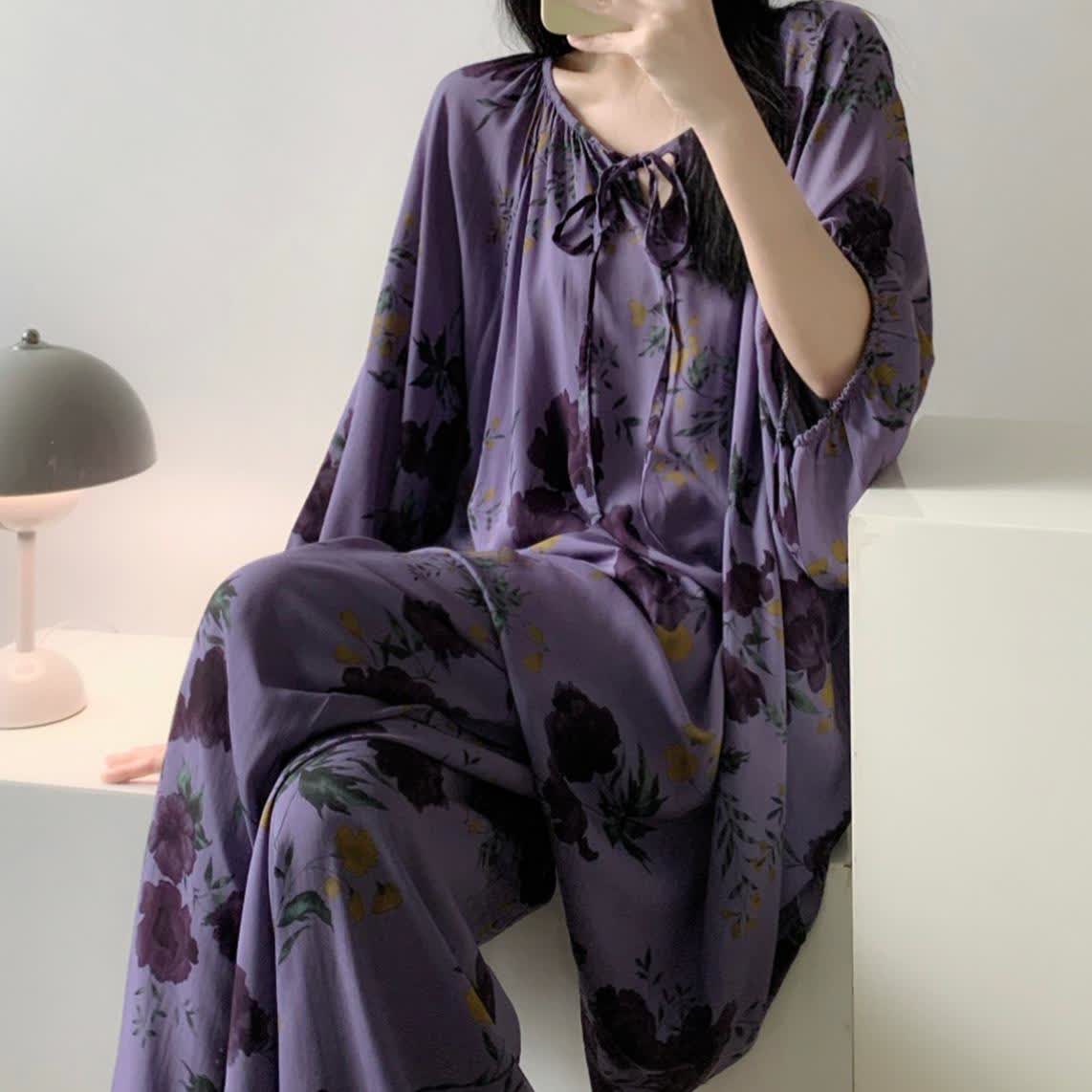 Ownkoti Plus Size Vintage Rose Nightwear Set - image 1