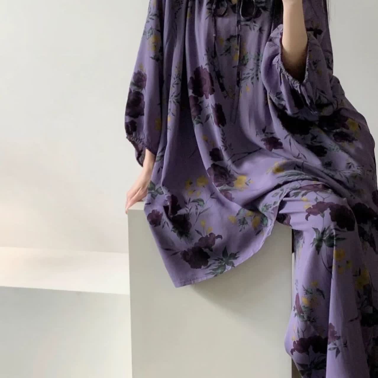 Ownkoti Plus Size Vintage Rose Nightwear Set - image 5