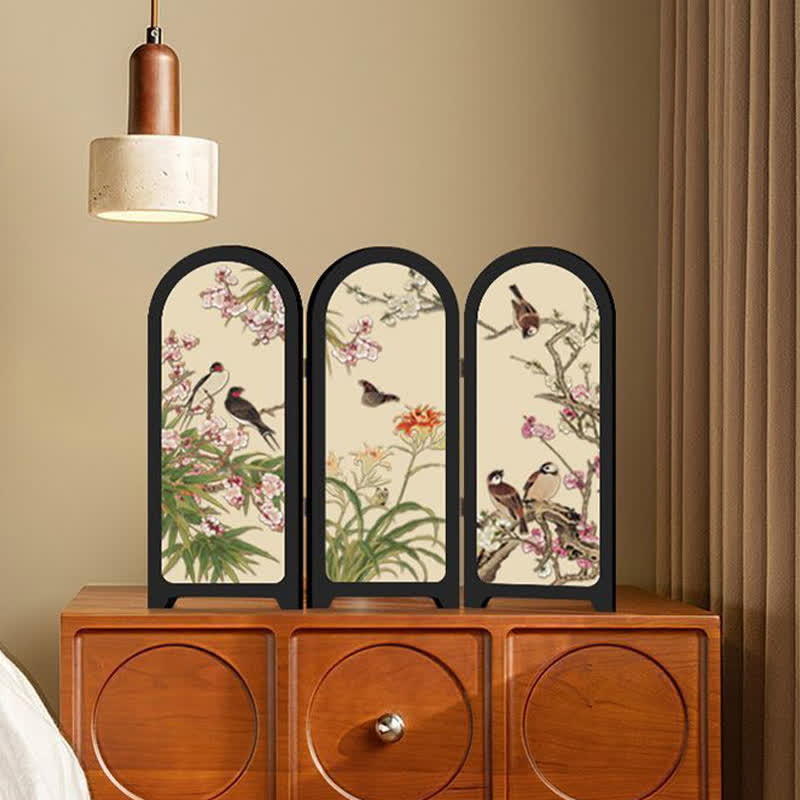 Ownkoti Floral Bird Folding Screen Desktop Painting - image 1