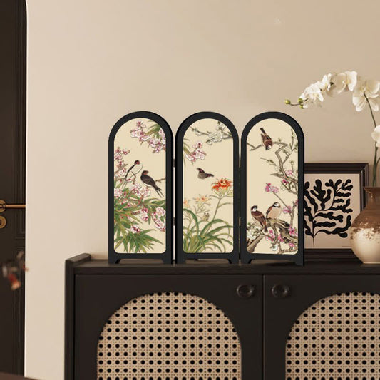 Ownkoti Floral Bird Folding Screen Desktop Painting - Set(A+B+C+D) - 4PCS - 12"W x 10"H - image 0