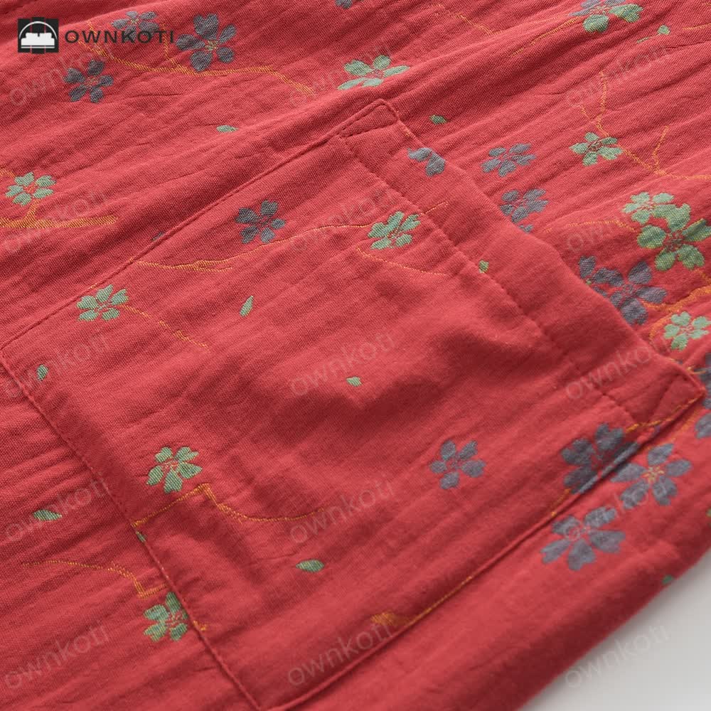 Ownkoti Jacquard Gauze Cotton Floral Lightweight Bathrobe