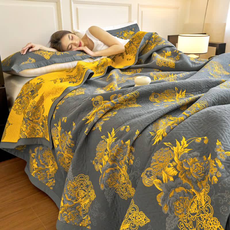 Elegant Flower Three Layer Cotton Gauze Quilt - 2pcs Pillow Towels - 19" x 31" - image 0