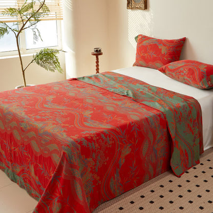 Vintage Rural Cotton Gauze Sheet Coverlet - Red - Coverlet with Pillowcases - King - image 0