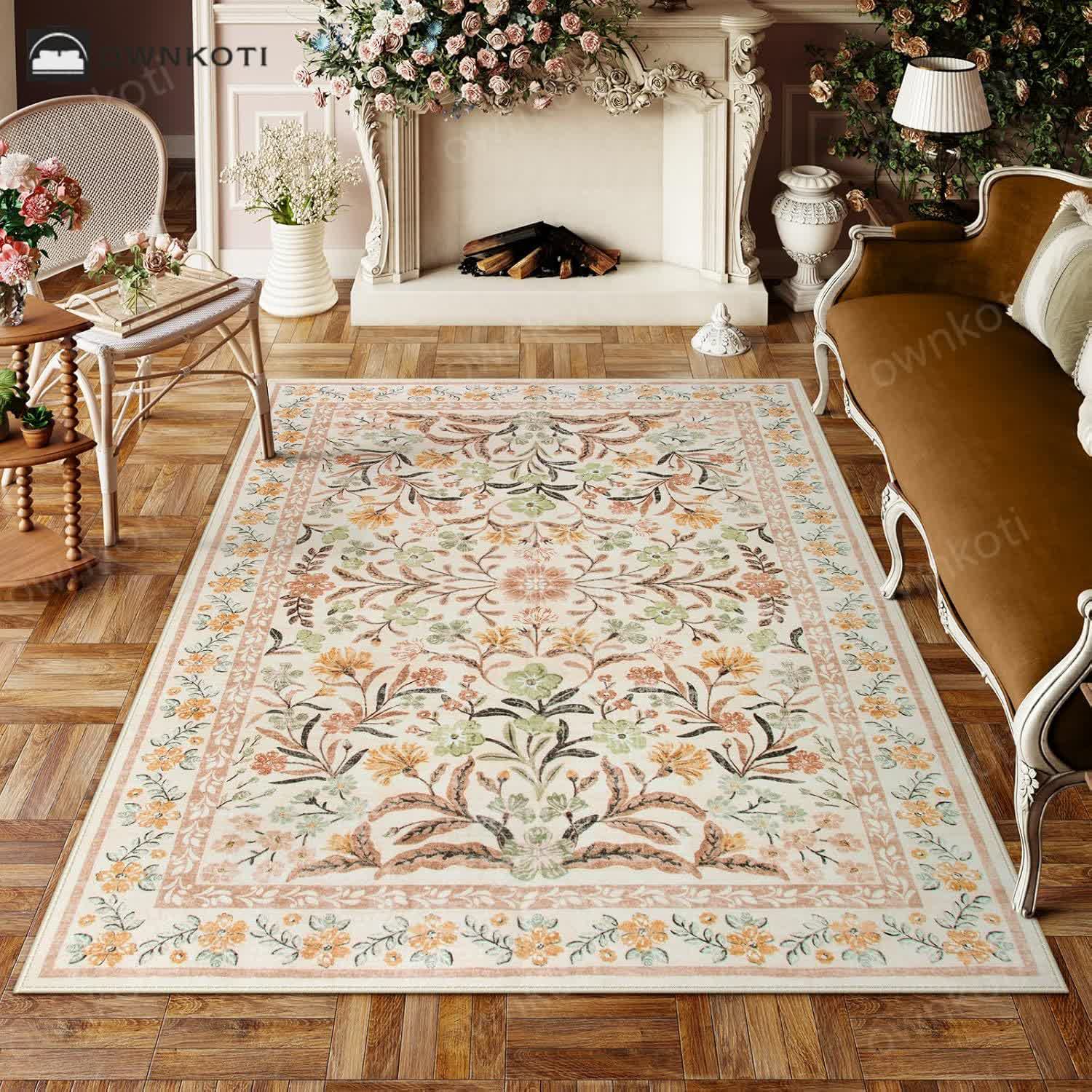 Elegant Pastoral Floral Crystal Velvet Rug – ownkoti