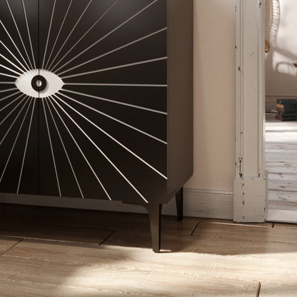 Ownkoti Modern Carved Eye-patterned Wooden Storage Cabinet