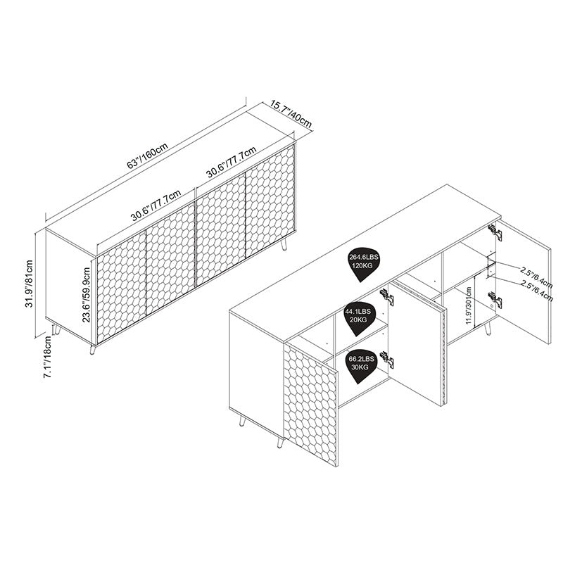 Ownkoti Wooden Storage Cabinet With Honeycomb Hexagonal Pattern Doors