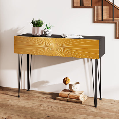Mordern 39.4" Black & Gold Console Table With Storage Wood Entryway Table With 2 Drawers - image 3