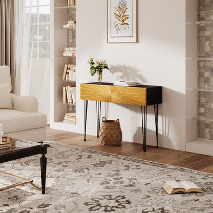 Mordern 39.4" Black & Gold Console Table With Storage Wood Entryway Table With 2 Drawers - image 5