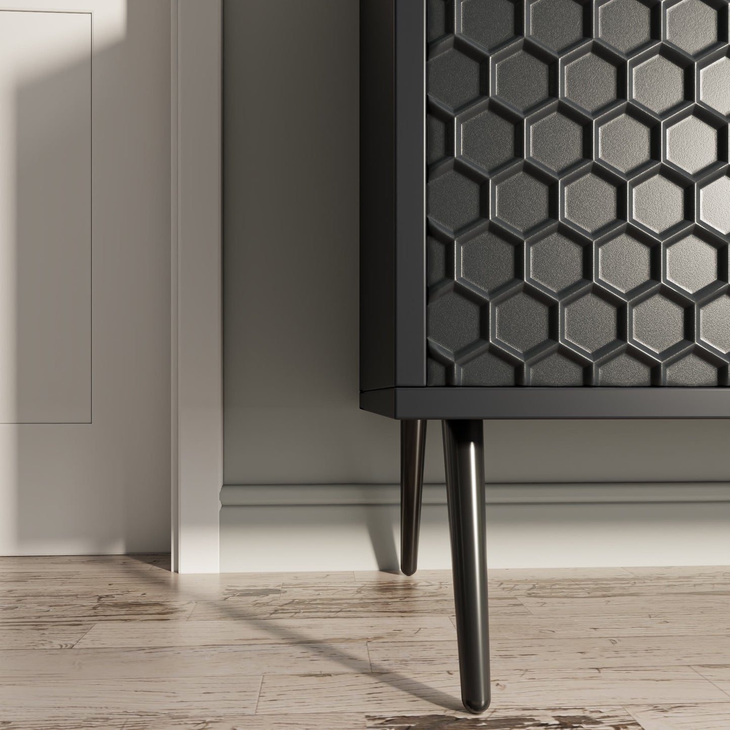 Ownkoti Wooden Storage Cabinet With Honeycomb Hexagonal Pattern Doors