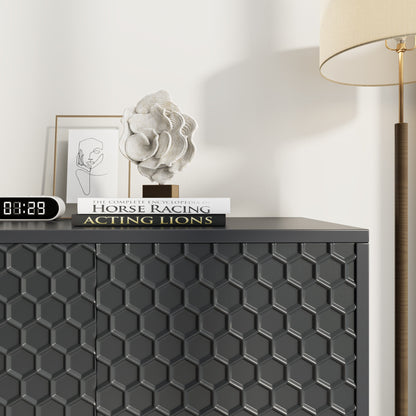 Ownkoti Wooden Storage Cabinet With Honeycomb Hexagonal Pattern Doors