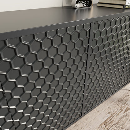 Ownkoti Wooden Storage Cabinet With Honeycomb Hexagonal Pattern Doors