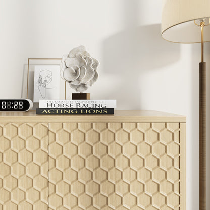 Ownkoti Wooden Storage Cabinet With Honeycomb Hexagonal Pattern Doors