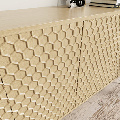 Ownkoti Wooden Storage Cabinet With Honeycomb Hexagonal Pattern Doors