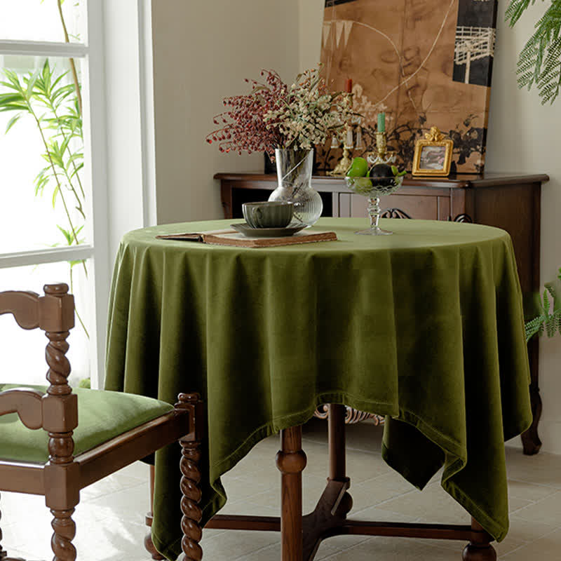 Ownkoti French Vintage Olive Green Velvet Tablecloth - image 1