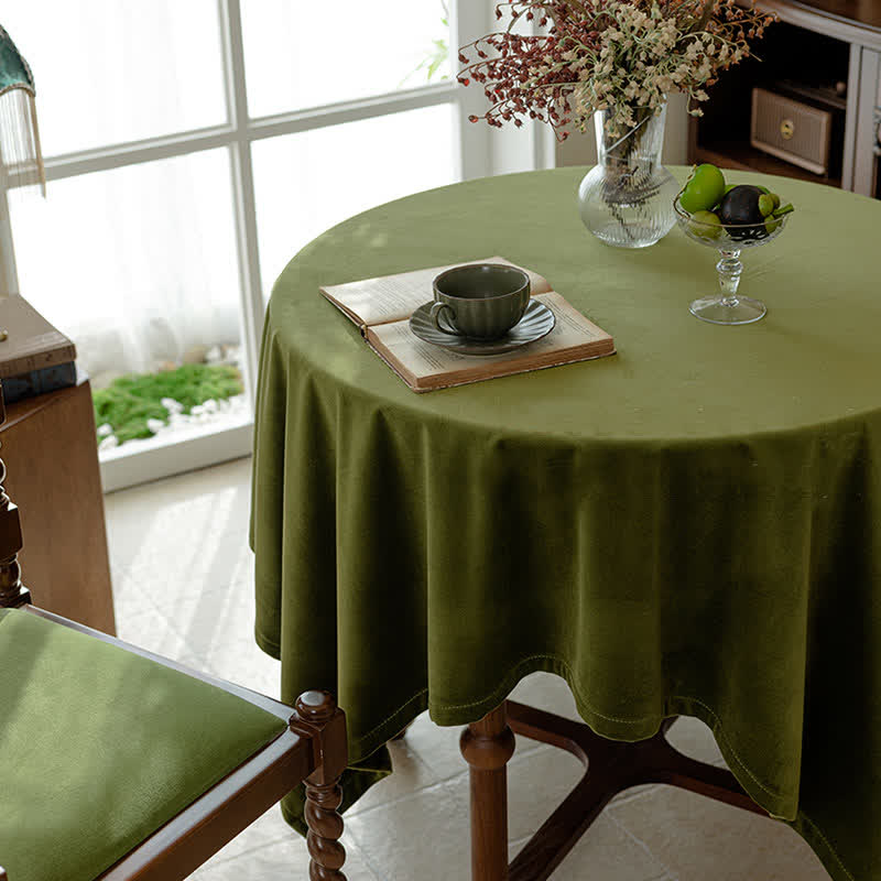Ownkoti French Vintage Olive Green Velvet Tablecloth - image 2
