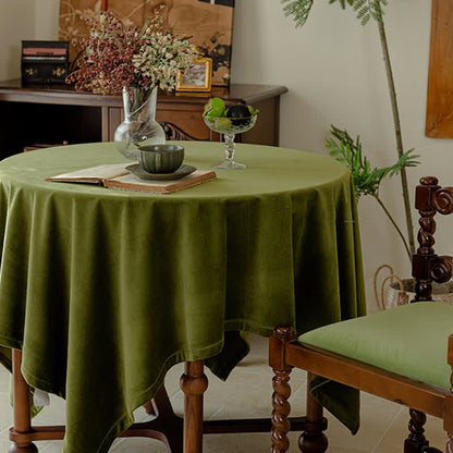 Ownkoti French Vintage Olive Green Velvet Tablecloth - Round - 71" - image 0
