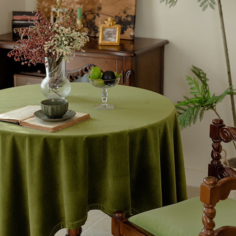 Ownkoti French Vintage Olive Green Velvet Tablecloth - image 3