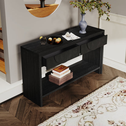 Ownkoti 55.12"  Wood Distressed Pattern Console Table Sofa Table With 2 Drawers