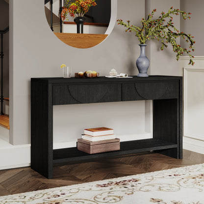 Ownkoti 55.12"  Wood Distressed Pattern Console Table Sofa Table With 2 Drawers