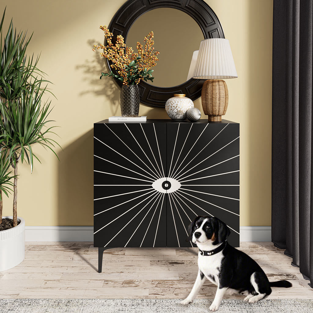 Ownkoti Modern Carved Eye-patterned Wooden Storage Cabinet