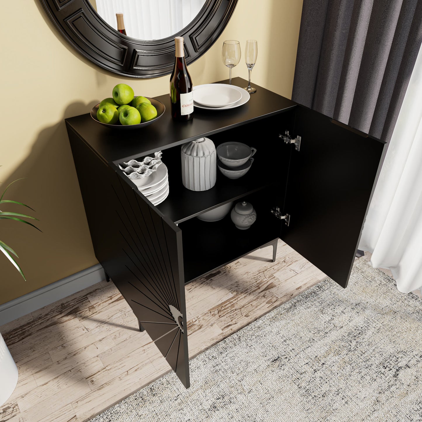 Ownkoti Modern Carved Eye-patterned Wooden Storage Cabinet