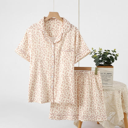 Ownkoti Leopard Print Cotton Gauze Lapel Pajama Set(3PCS) - image 2