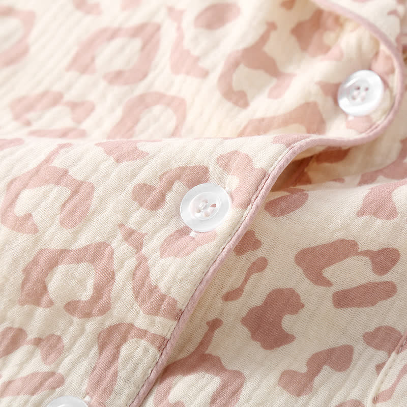 Ownkoti Leopard Print Cotton Gauze Lapel Pajama Set(3PCS) - image 3