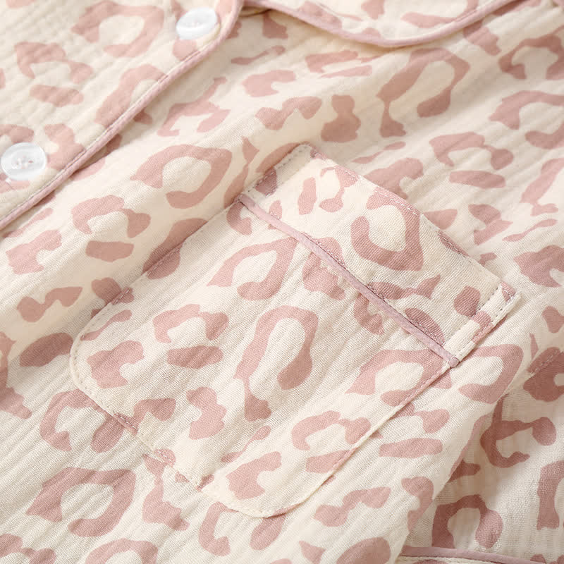 Ownkoti Leopard Print Cotton Gauze Lapel Pajama Set(3PCS) - image 4