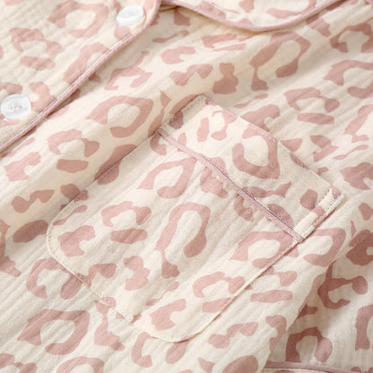 Ownkoti Leopard Print Cotton Gauze Lapel Pajama Set(3PCS) - image 4