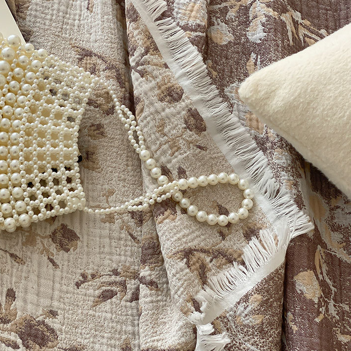 Ownkoti Vintage Floral Cotton Gauze Tassel Reversible Blanket