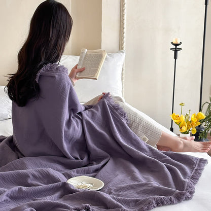Ownkoti Simple Solid Color Tassel Cotton Gauze Blanket - image 7