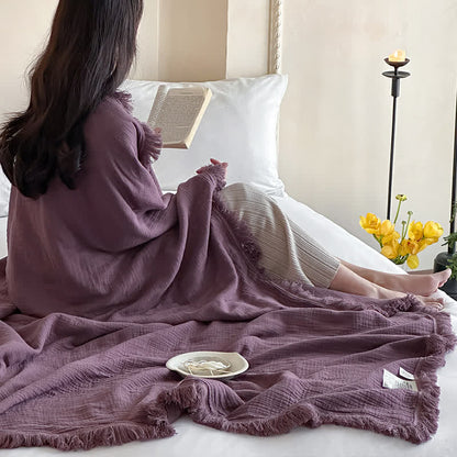 Ownkoti Simple Solid Color Tassel Cotton Gauze Blanket - image 9