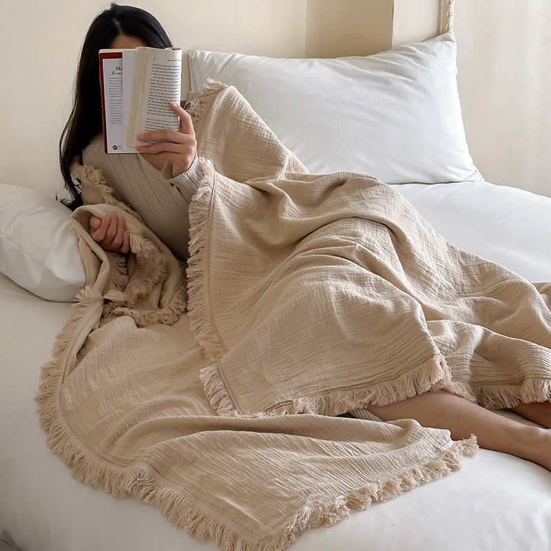 Ownkoti Simple Solid Color Tassel Cotton Gauze Blanket - image 3