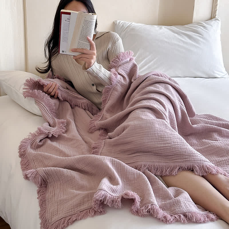 Ownkoti Simple Solid Color Tassel Cotton Gauze Blanket - image 1