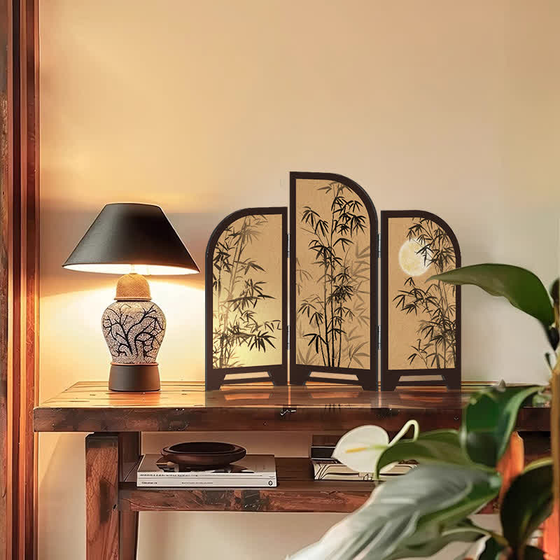 Ownkoti Vintage Bamboo Foldable Screen Desktop Ornament - 2PCS - 12"W x 9"H - image 0