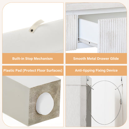 Ownkoti 55.12"  Wood Distressed Pattern Console Table Sofa Table With 2 Drawers