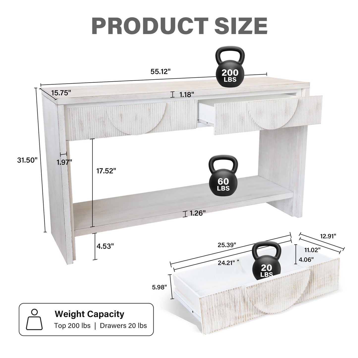 Ownkoti 55.12"  Wood Distressed Pattern Console Table Sofa Table With 2 Drawers