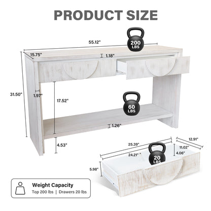 Ownkoti 55.12"  Wood Distressed Pattern Console Table Sofa Table With 2 Drawers