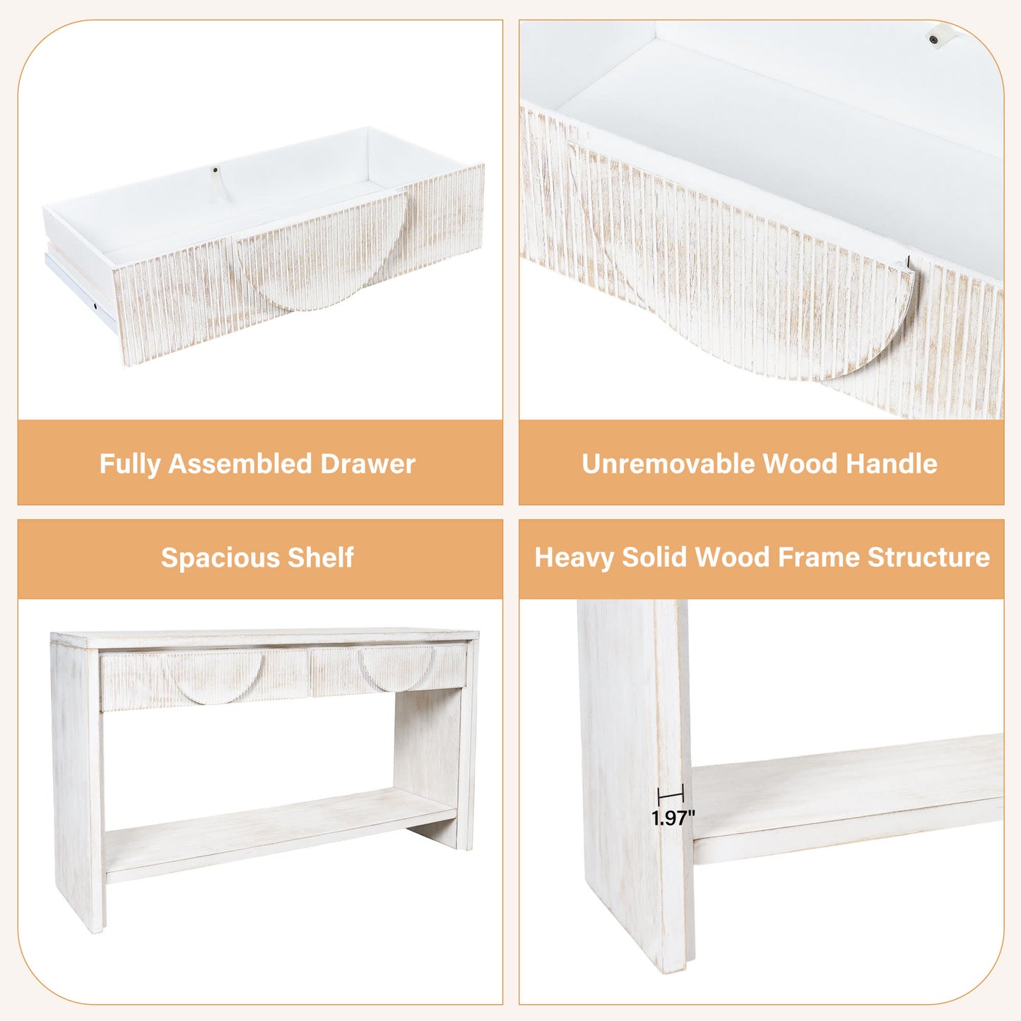 Ownkoti 55.12"  Wood Distressed Pattern Console Table Sofa Table With 2 Drawers