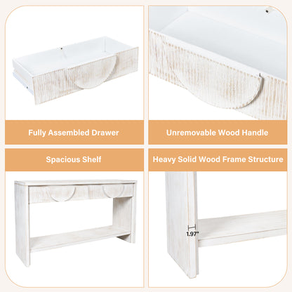 Ownkoti 55.12"  Wood Distressed Pattern Console Table Sofa Table With 2 Drawers