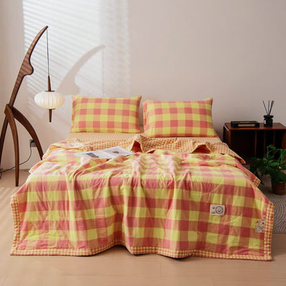 Ownkoti Yarn-dyed Plaid Pure Cotton Vintage Bedding - Yellow & Coral Pink - 2pcs Pillowcases - 19"W x 29"L - image 2