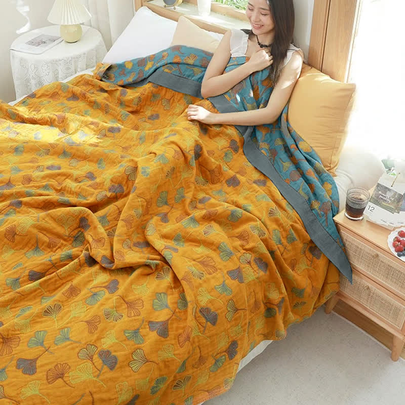 Ownkoti Ginkgo Leaf Pattern Cotton Reversible Quilt - image 1