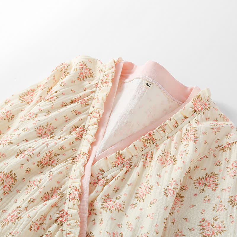 Ownkoti Cotton Double Gauze Floral Long Sleeve Nightdress